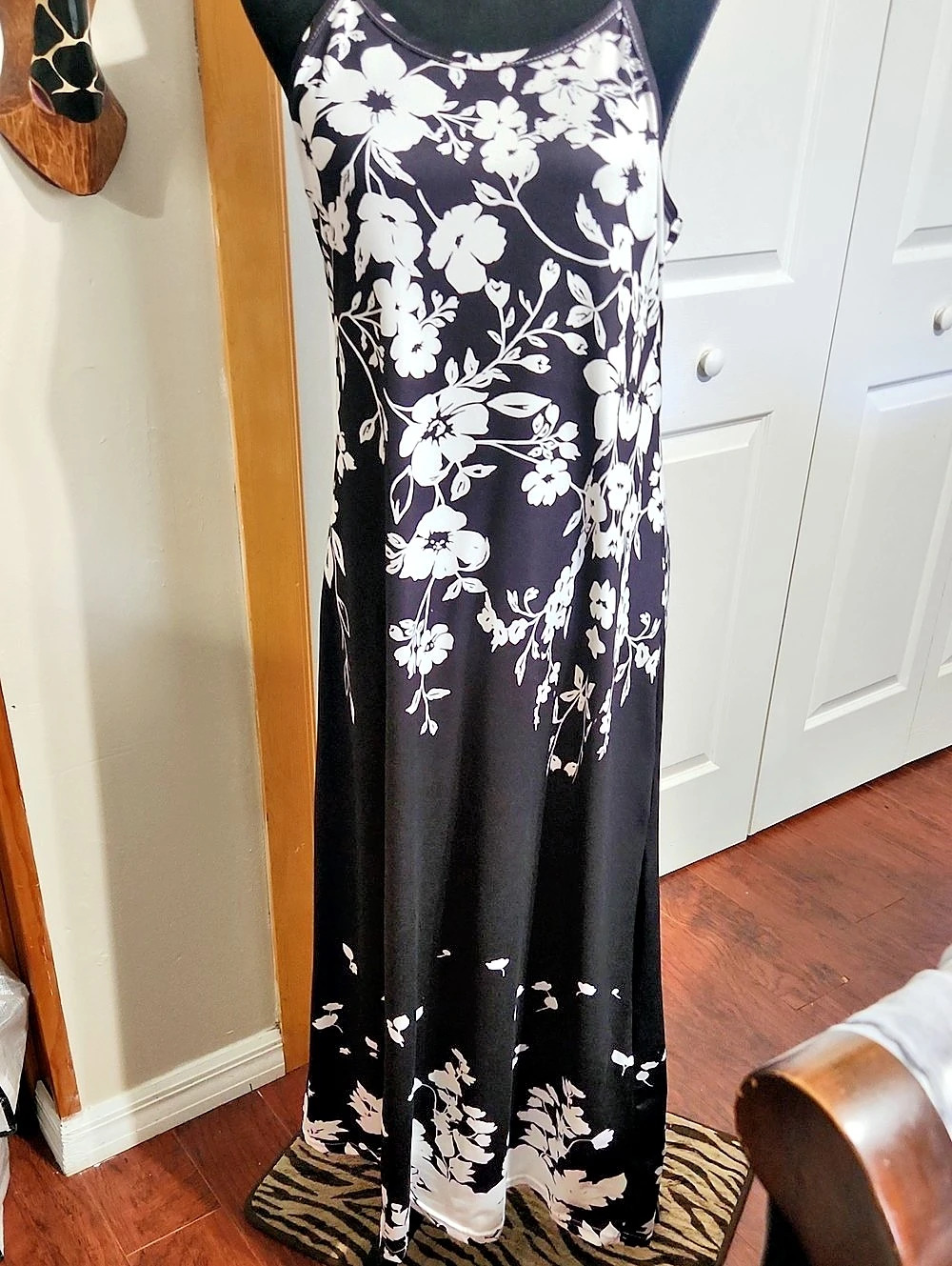 Floral Maxi Tank Dress in Black & White